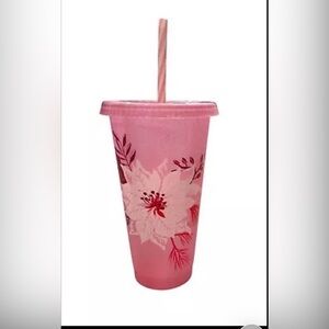 Starbucks Pink Poinsettia Reusable Cold Cup Tumbler | 2021 Holiday Collection